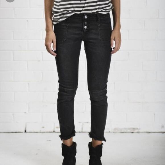 ONE TEASPOON Iggy Jeans Low Waist Super Skinny Size 28 Black Slouchy Grunge - Picture 1 of 9